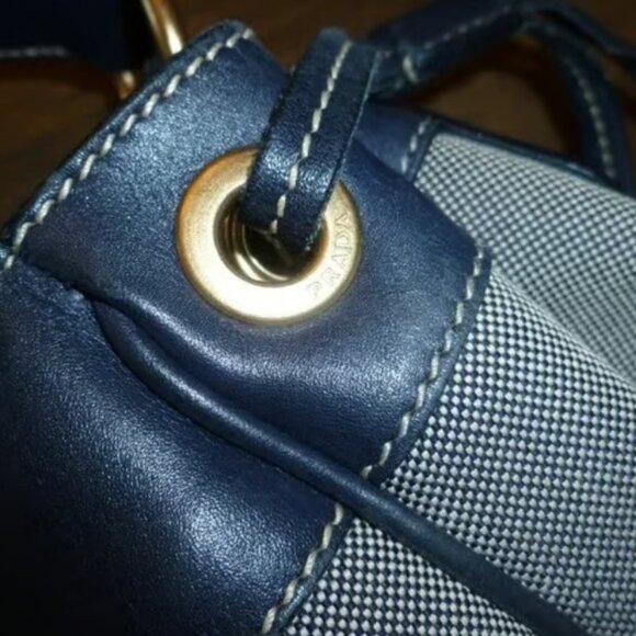 Prada Blue Jacquard Leather Hobo Handbag Shoulder Bag Purse - Picture 4 of 12